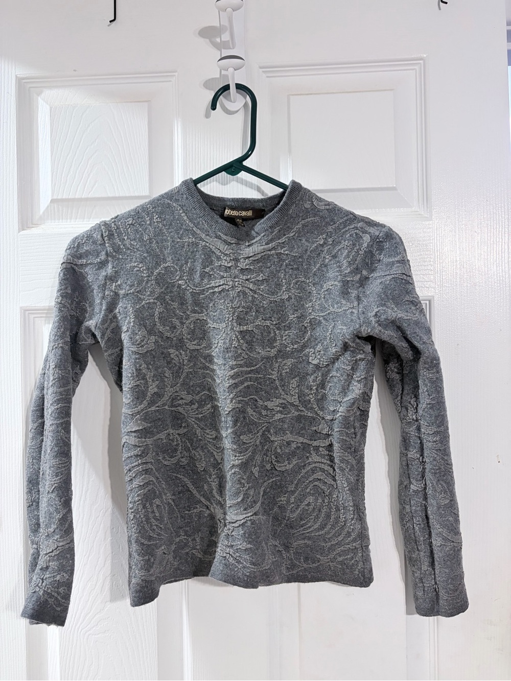 Roberto Cavalli Gray Baroque Paisley Textured Made in Italy Sweater